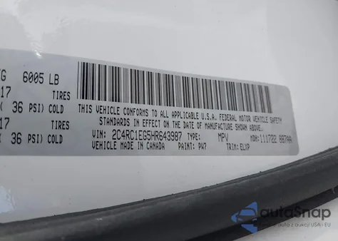 2017 Chrysler Pacifica Touring-L Plus z USA, uszkodzony, nr VIN 2C4RC1EG5HR643987